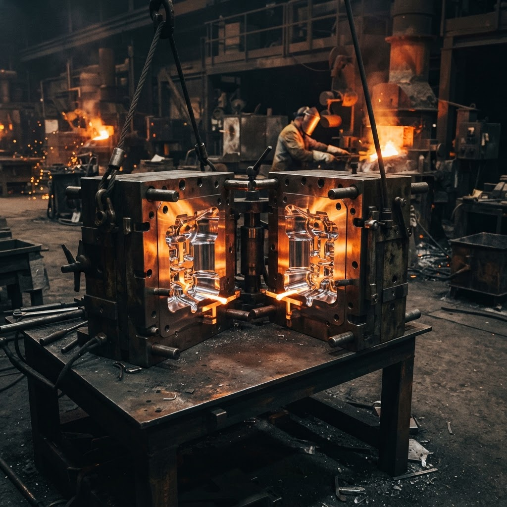 Heavy steel gravity die casting mold tool with polished cavity